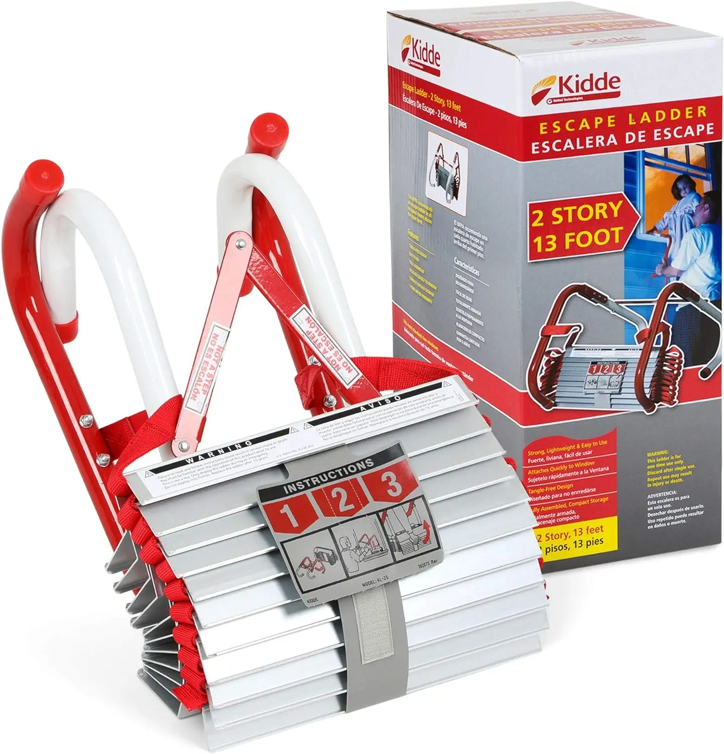 Kidde Fire Escape Ladder, 2-Story Rope Ladder, Extends to 13-Feet, Anti-Slip Rungs