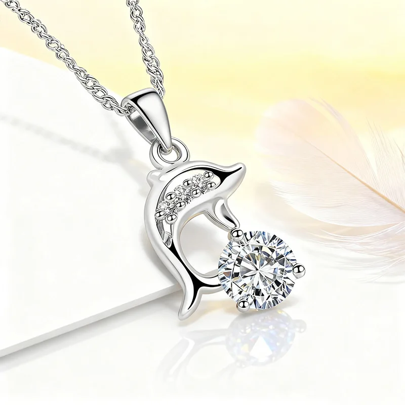 Neue Halskette aus 925er-Sterlingsilber, 5A-Zirkon-Delfin-Anhänger für Frauen, edler Hochzeitsschmuck, modisches Party-Geschenk, hohe Qualität