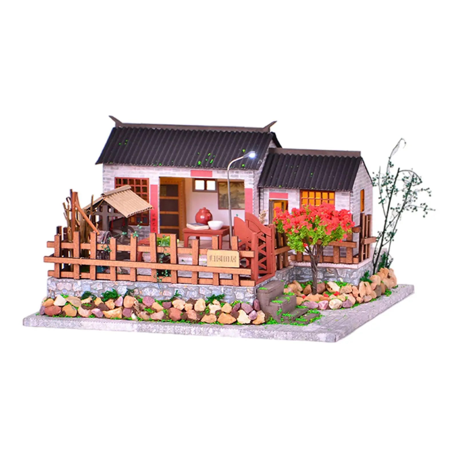 

DIY Dollhouse Miniature with LED Light Countryside Village for Teens Birthday Gifts