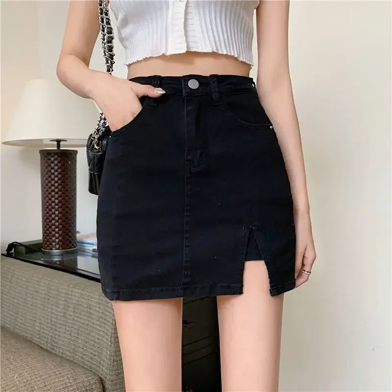 White Jeans Skirts for Women Woman Denim Skirt Tight High Waist Mini Wrap Gyaru Short Aesthetic Clothing Trend 2024 Summer V