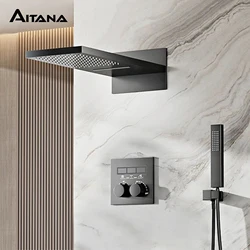 Luxury brass black shower system with wall mounted design 2 handles for dual control of Hot & Cold 3 functions for bathroom Tap