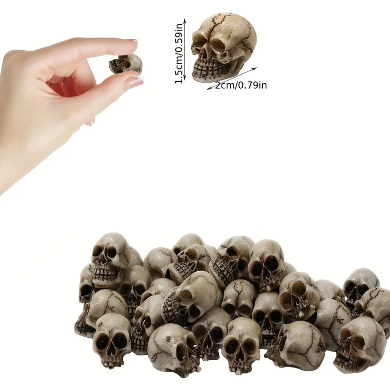 Mini Halloween Skull & Pumpkin Ornaments, Tiny Skeleton Head Miniature Figurines, Spooky Horror Scene Decor Props for Haunted
