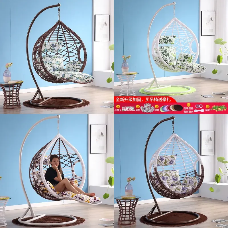 Rattan Hanging Chair Indoor Outdoor Swing Wicker Bird Nest Cradle Hammock for Balcony Home Single Double Lazy Seat
