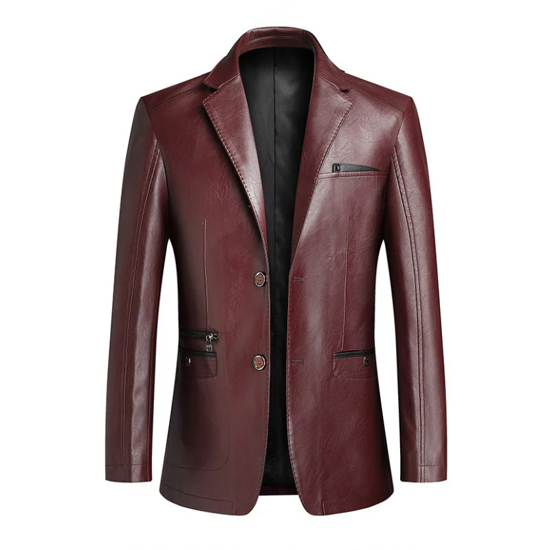 KIDWHXR Autumn Man Blazer Jacket Korean Single-breasted Man Leather Coat Loose Long Sleeve Waterproof Versatile Male Outerwear