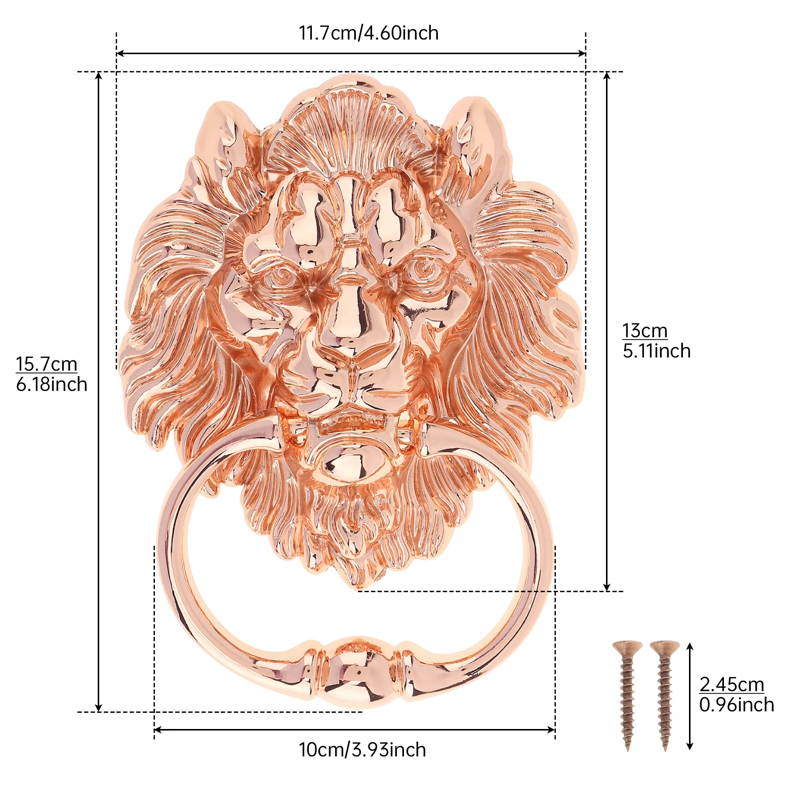 6 inch Classical Door Knocker for Decorative Front Door Handle Rose Gold Home Decor Head Handle Pull Door Knock Doorknocker