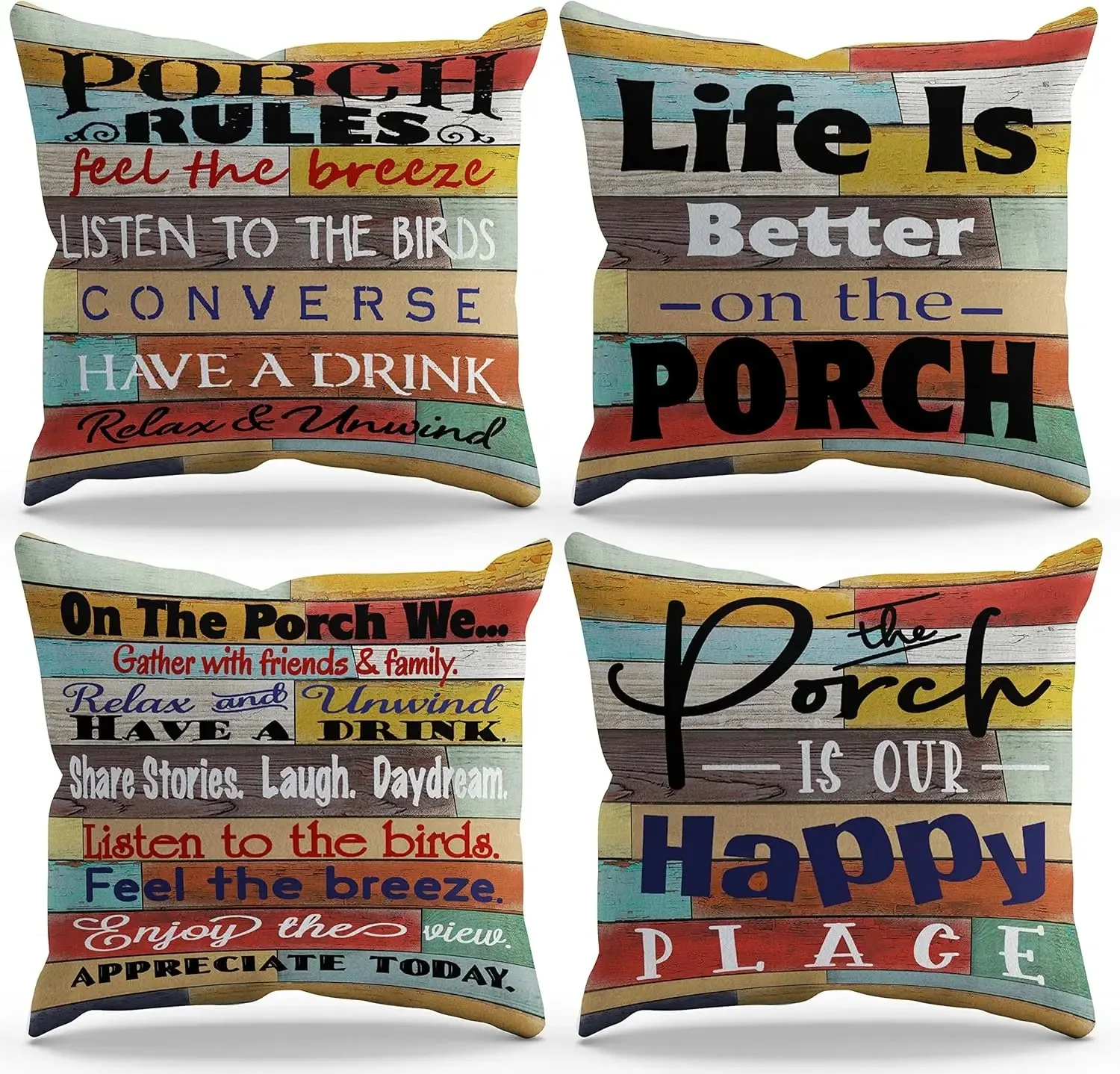 Life Is Better On The Porch Throw Pillow Cover Set of 4 - Pillowcase for Farmhouse Bench, Room, Bed - Porch Decor Rules Pillow