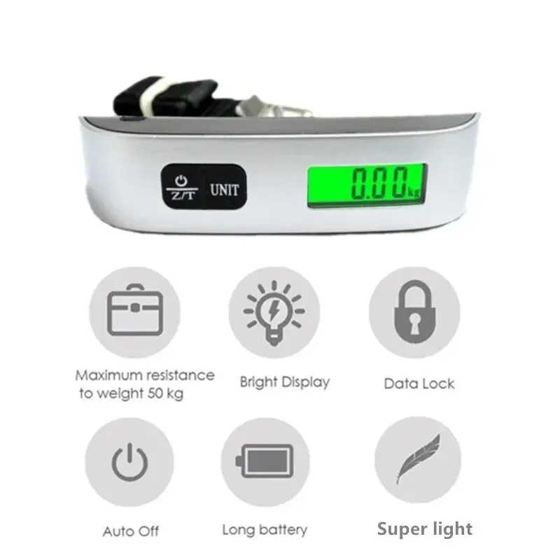 Portable Digital Scale 110lb/50kg Electronic Luggage Hanging Suitcase Travel Weighing Baggage Bag Weight Balance Tool