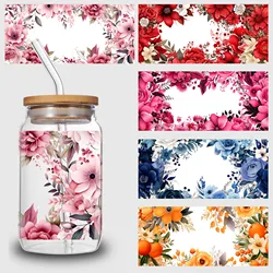 5 sheets flowers UV DTF Cup sticker, glass DTF transfer decal,wipe transfer paper, suitable for 16 oz glass,CUP,crafts,furniture