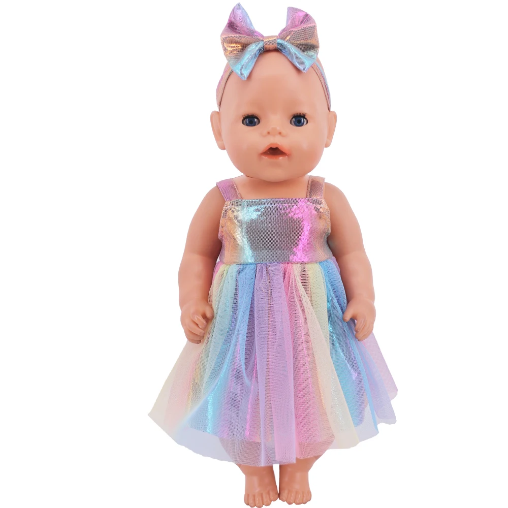 Cute Pink Series Doll Accessories,Rainbow Skirts,Dresses,Suitable For 43Cm Rebirth Doll 18 Inch Doll DIY Toy Gift,Our Generation