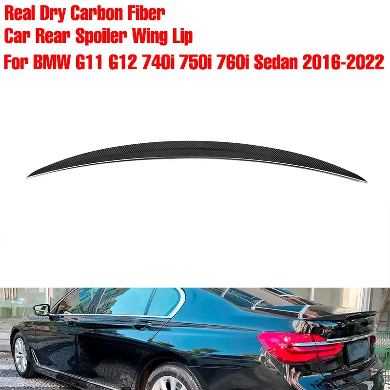 Real Dry Carbon Fiber Car Rear Spoiler Wing Lip Extension For 7 Series G11 G12 740i 750i 2016-2022 Rear Trunk Spoiler Boot Wing