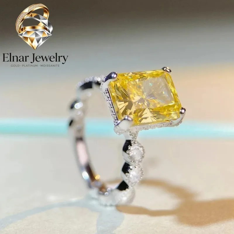 

Elnar Jewelry Luxury Solid Platinum PT950 Women's 4 karat Diamond Ring Yellow Diamond Four Claw Diamond Ring