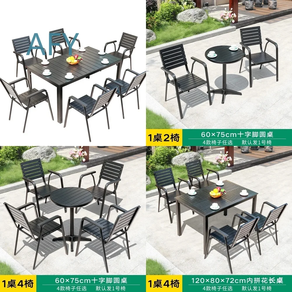 Plastic Wood Outdoor Table and Chair Set for Courtyard Garden Balcony Patio Dining Leisure Coffee Spot Anti Corrosion Weather