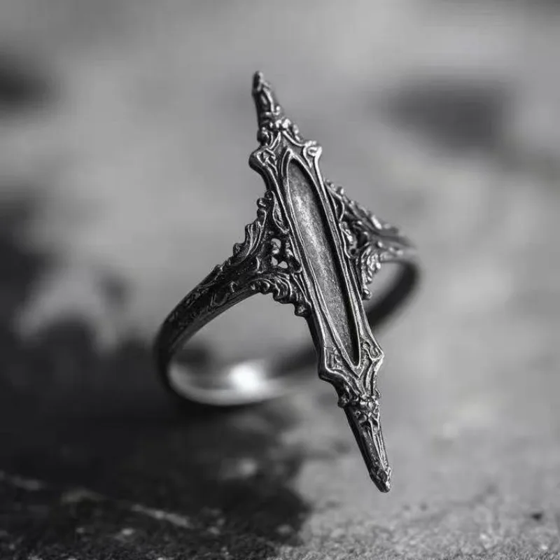 Dark Gothic Cross Sword Ring for Men Women Vintage Distressed Exaggerated Index Finger Ring Punk Trendy Party Jewelry Gift