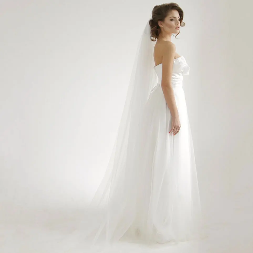 Ivory Cathedral Soft Tulle Wedding Veil Single Tier Bridal Veils With Combs 108''/274 cm Custom Length One Layer Veil