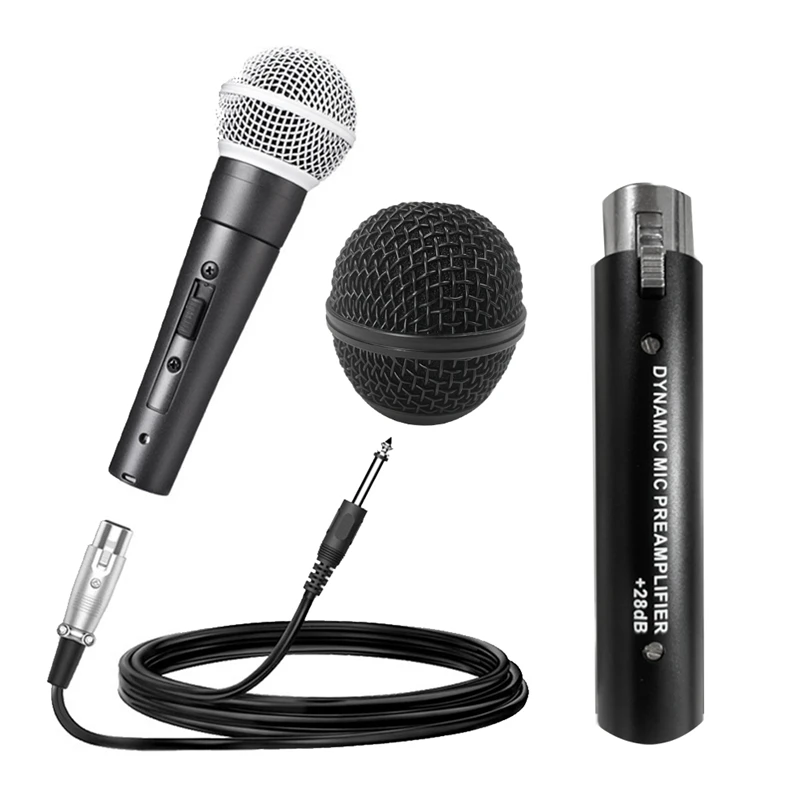 For DM1 Dynamic Mic Preamplifier+SM58SK Microphone+Mic Grille 28DB Gain Spare Parts For Dynamic And Passive Ribbon Microphone