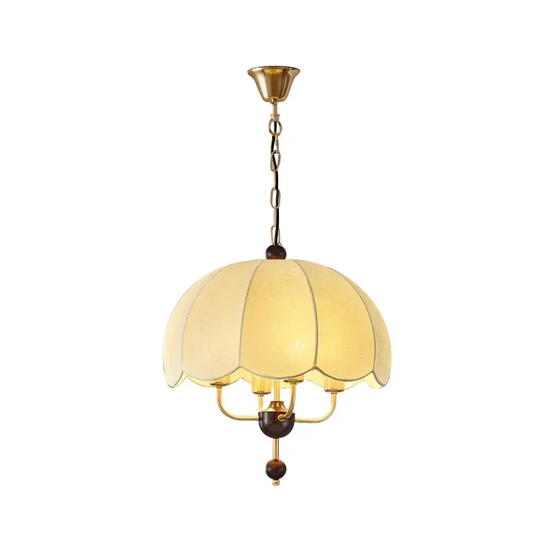French medieval cream pattern fabric chandelier solid wood dining room retractable bar counter bedroom study Nanyang wind lamp