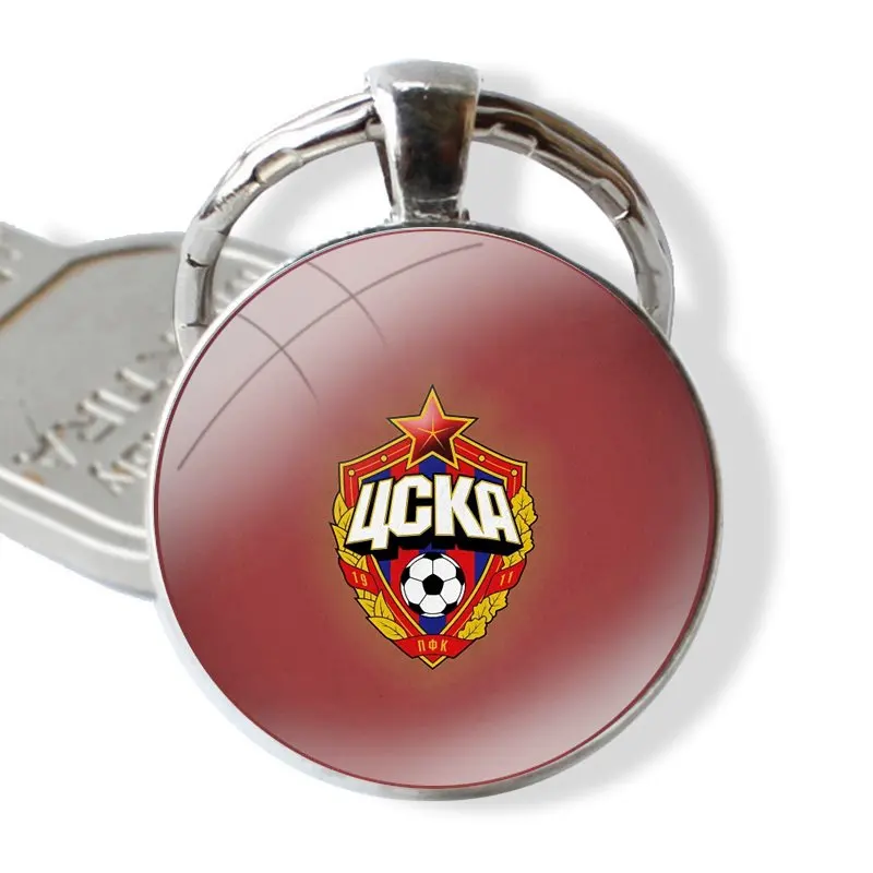 Keychain Handmade Glass Cabochon Key Ring Holder Pendant Key Chains PFC CSKA Moscow