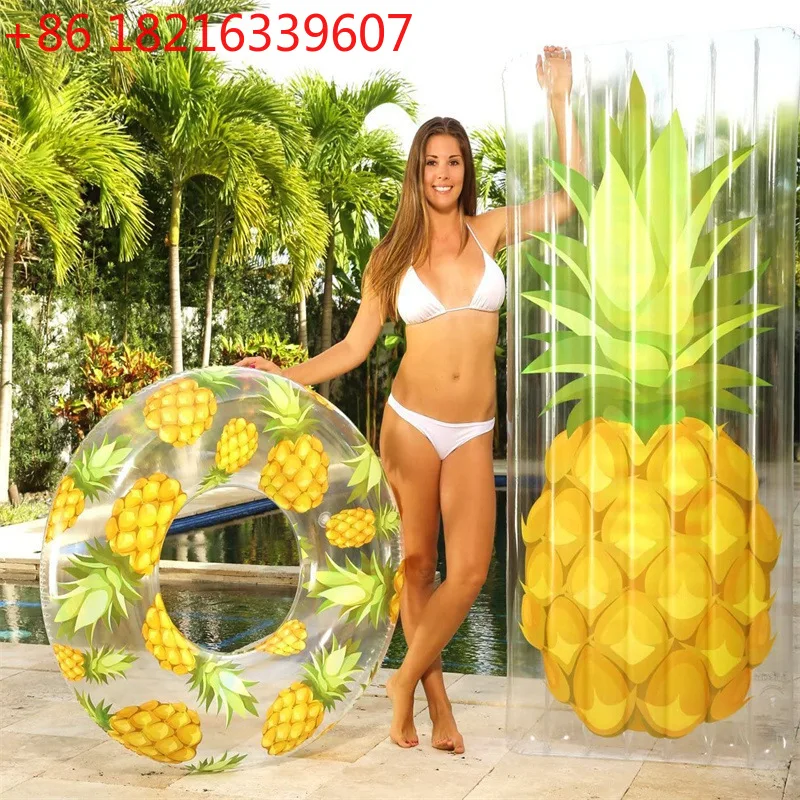 Cama flotante inflable transparente de PVC con forma de piña, flotador de piña para nadar, para estar acostado en el agua.