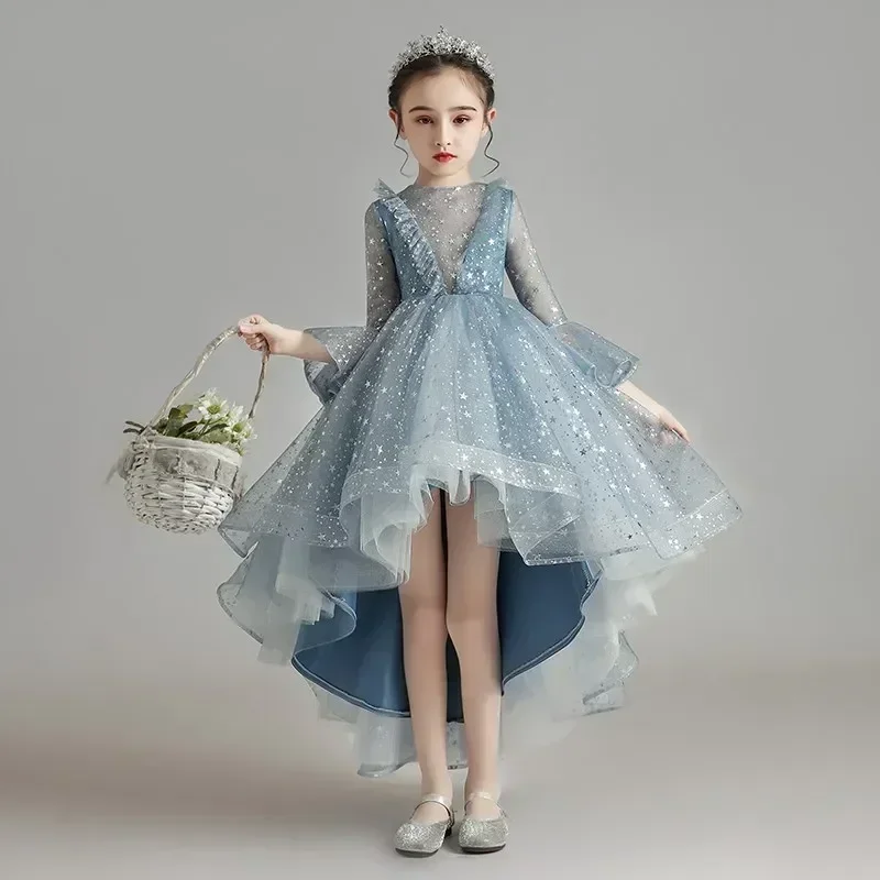 Vestido infantil, vestido de princesa, gasa esponjosa para niña, elegante vestido de novia de niña de las flores, presentador de niña, actuación de