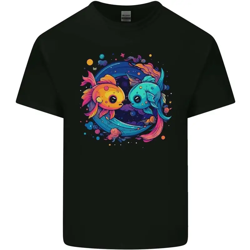 Bunt Kawaii Pisces Sternzeichen Zodiac Fisch Herren Baumwolle Maglietta T-Shirt