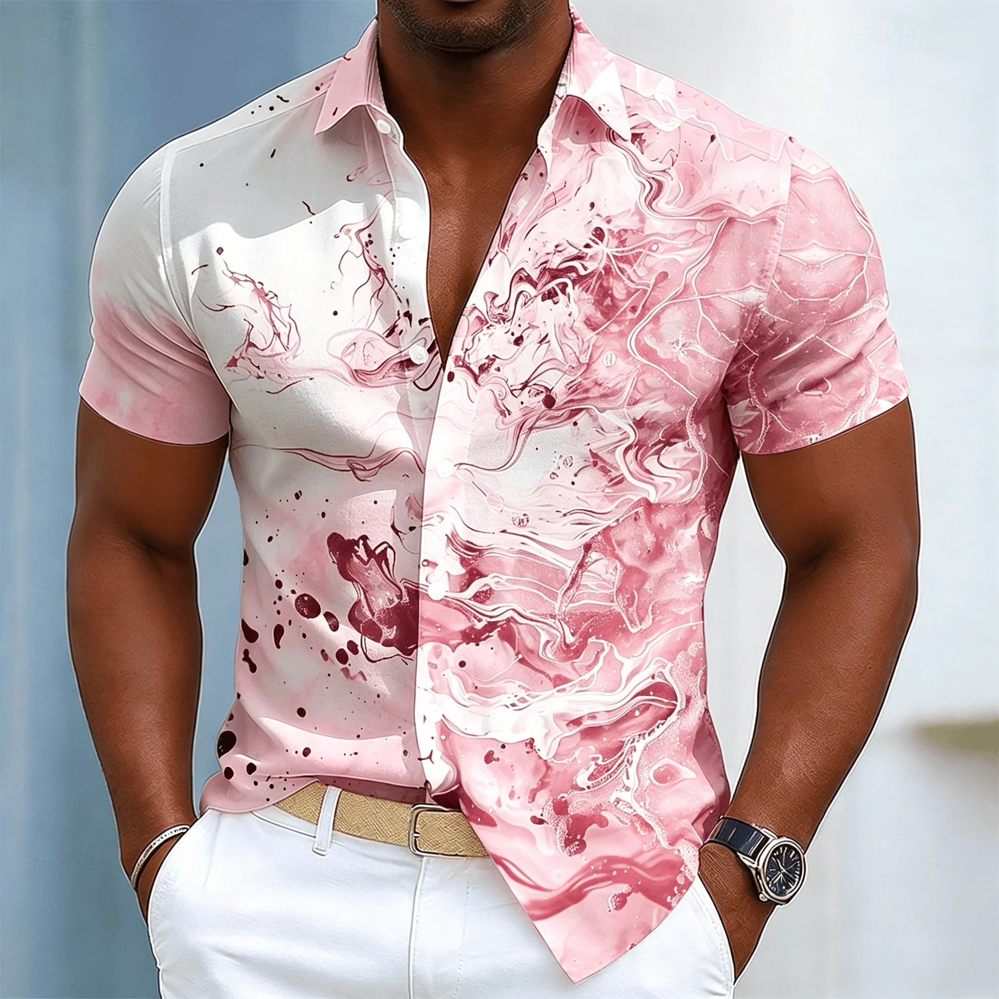 Floral Shirt Men Sakura Rose Japanese Art Vintage New Black Casual 3D Printed Lightweight Short Sleeve Trendy Stylish Comfy Line