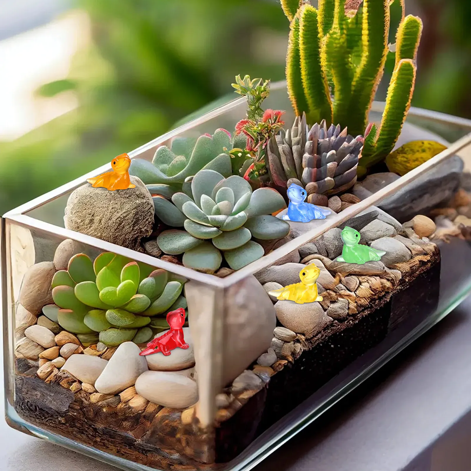 

60 Pcs Resin Mini Lizards Green Yellow Purple Red Figurines Tiny Animals Decorations Landscape Accessories