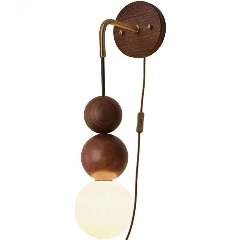 Antique Style Light Luxury Living Room Lamp Bedroom Bedside Wall Lamp  Walnut Retro Aisle Hanging Line Lamp