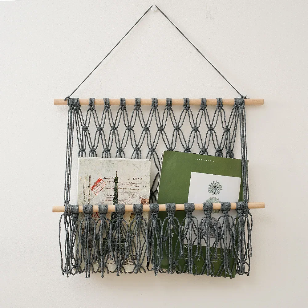 Nordic Handgeweven Katoenen Touw Macrame Speelgoed Pop Boek Opslag Hangmat Opknoping Voor Kinderkamer Speelkamer Slaapkamer Decoratie Wandplank