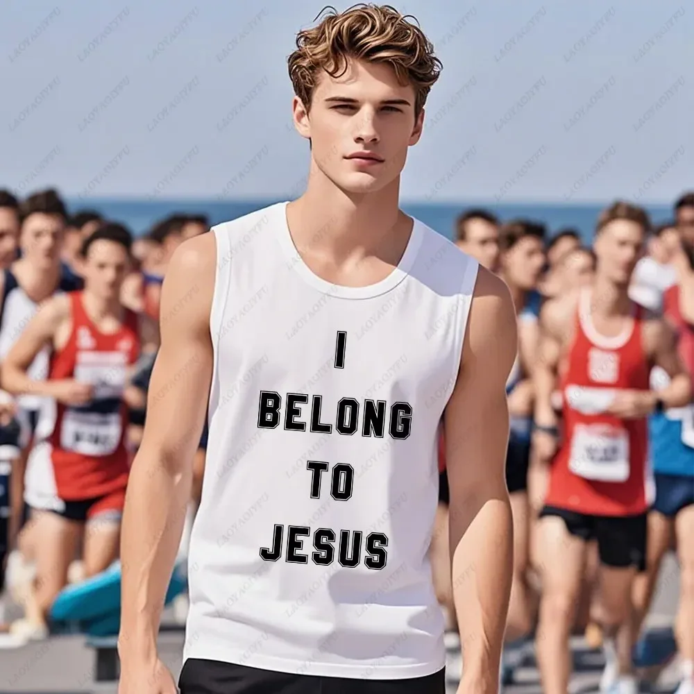 I Belong To Jesus Men Vest Cotton T-Shirt Summer Fashion Casual Sleeveless Vest Cultural Tshirt Men Clothing Tops - Image 3