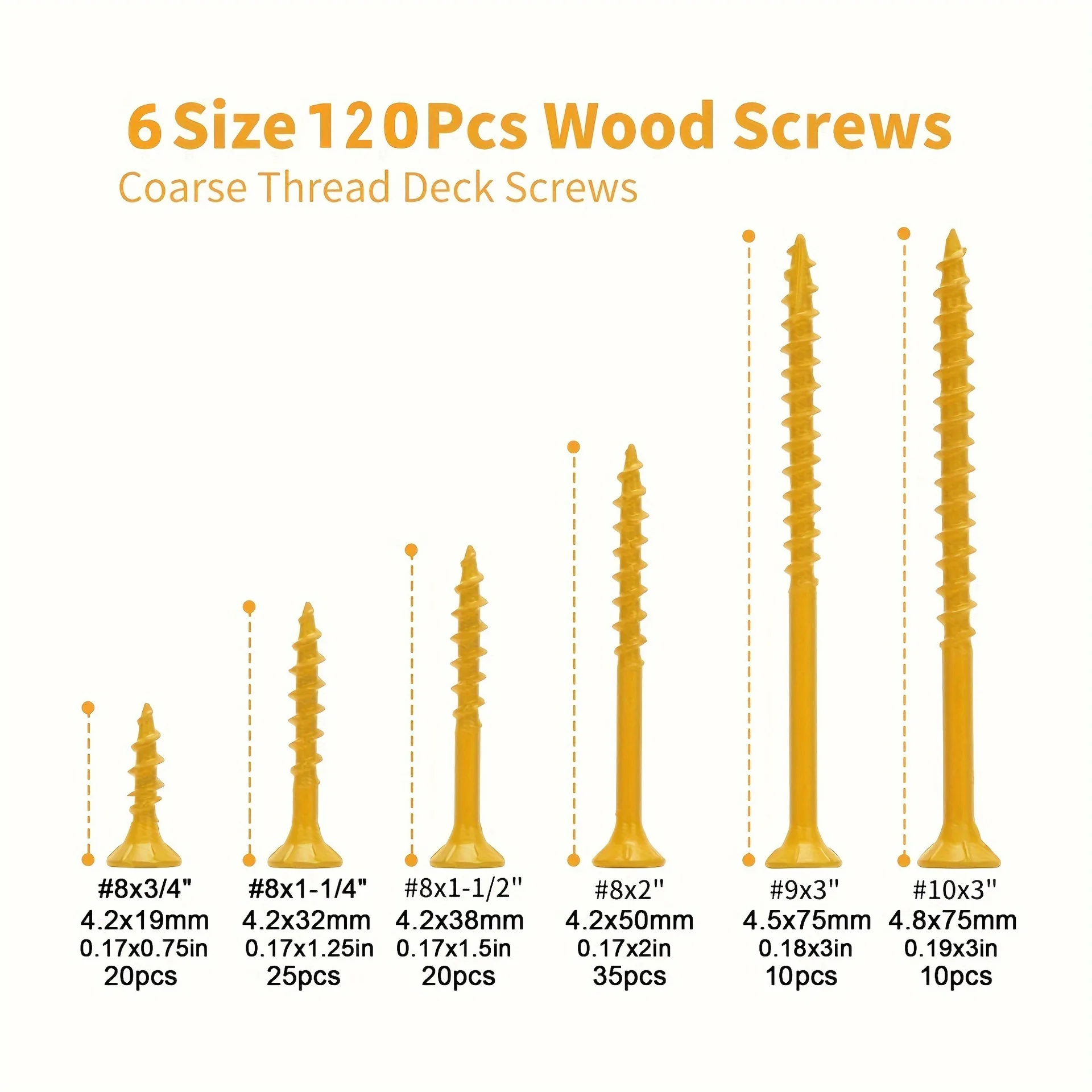 Picture 3: 100/120/200Pcs Coarse Thread Deck Self Drilling Screws Star Flat Head Rust Resistant Wood Fasteners Repair Tools  #8 #9 #10