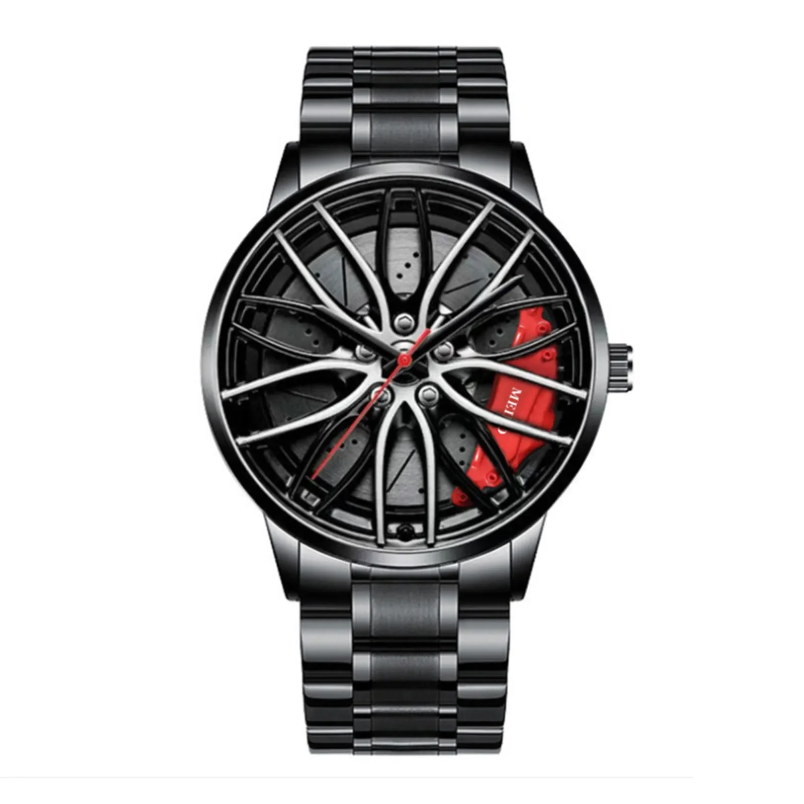 Car Watches for Men Stainless Steel Quartz Wrist Watch Sports Men Watches with Car Wheel Rim Hub Design Reloj Hombre