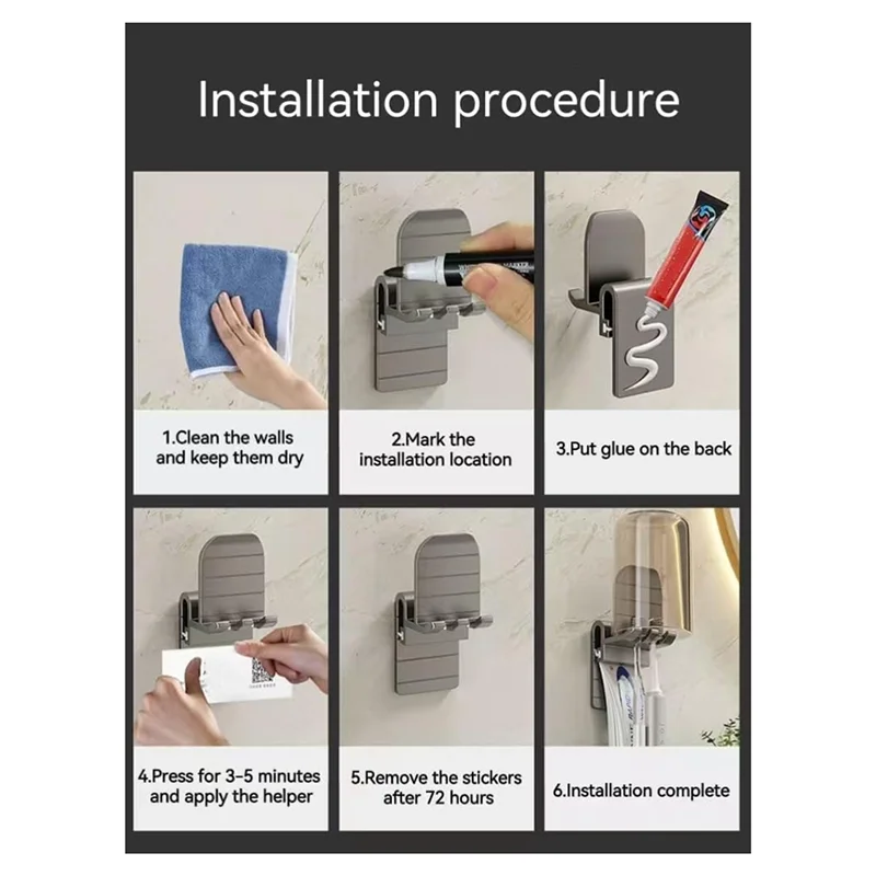SEWS-Toothbrush Rack Punch-Free Bathroom Wall-Mounted Mouthwash Cup Holder Electric Toothbrush Rack