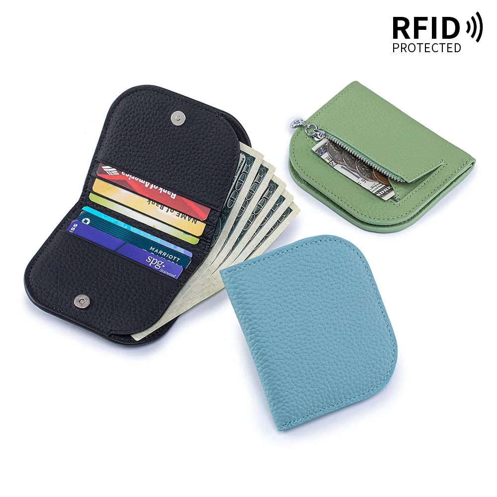 Fashion Ultra-Thin Short Wallet Large Capacity New Genuine Leather Japanese Style Multi-Card Slot Card Holder RFID Money Clip