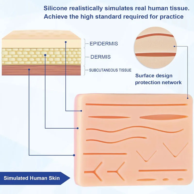 Suture Practice Pad Traumatic Skin Suture Model with Wound Silicone Reusable Surgical Suture Knotting Silicone Teaching Model