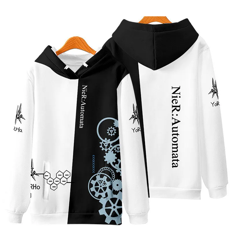 Game NieR Automata 2B YoRHa No. 2 Type B 9S YoRHa No. 9 Type S Cosplay Costume 3D Sweatshirt Men Zipper Hoodies Outwear Coat