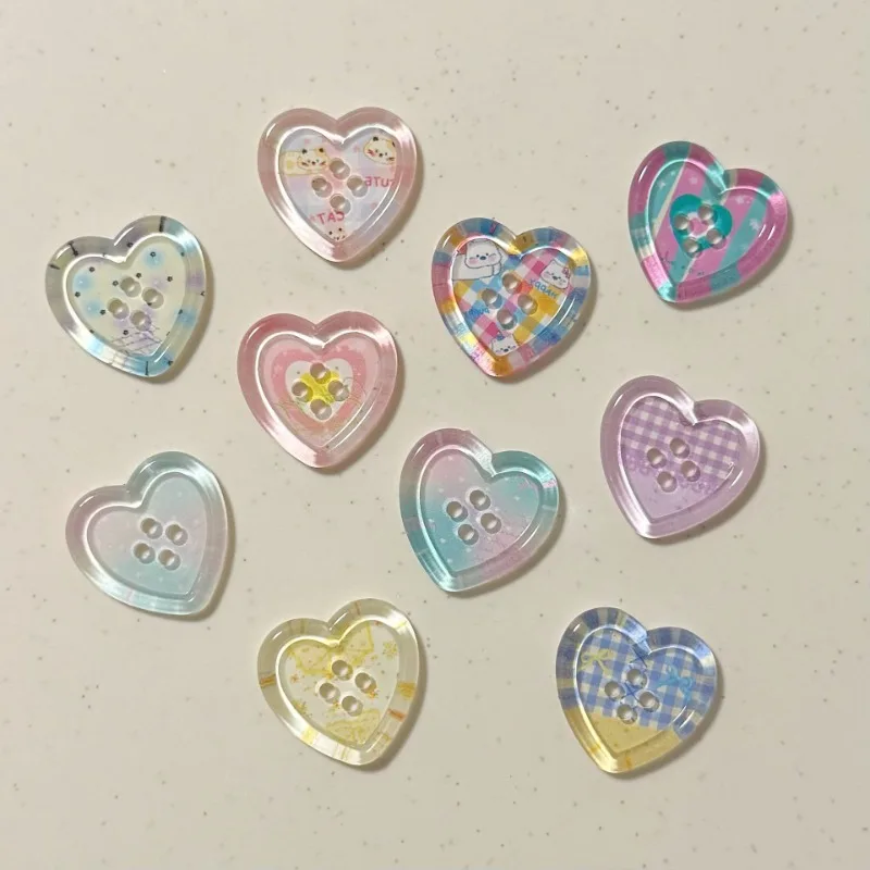 10Pcs Ins Spring Summer Fresh Heart Transparent Button Cardigan Sweater Coat DIY Craft Buttons Women Clothing Sewing Accessories