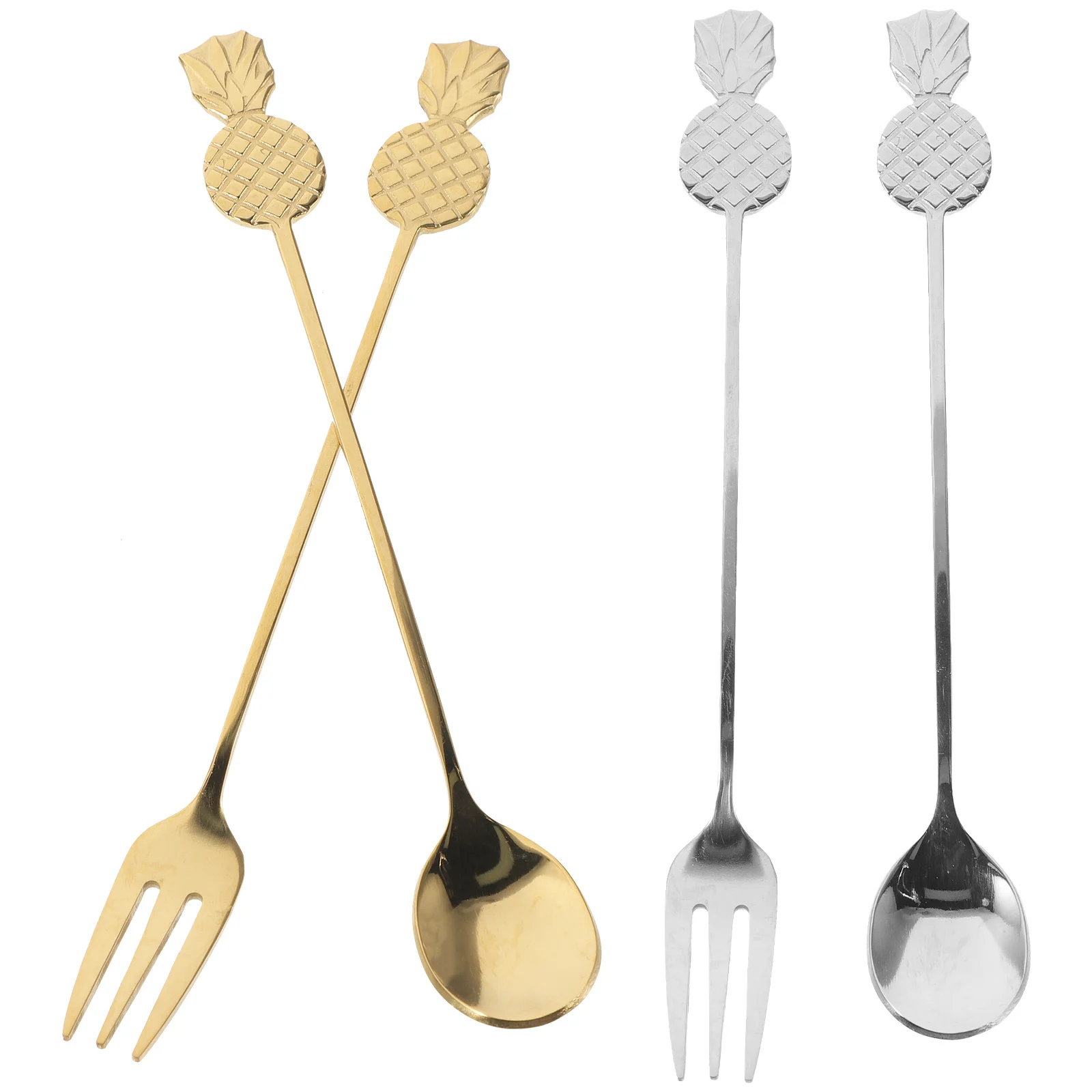 

4Pcs Stainless Steel Fruit Fork Pineapple Metal Spoon Ice Cream Dessert Serving Set Baby Cartoon Gift