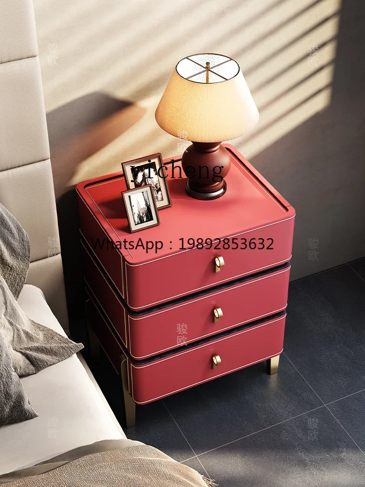 

b15solid wood bedside table bedroom household bedside table light luxury high-end saddle leather locker
