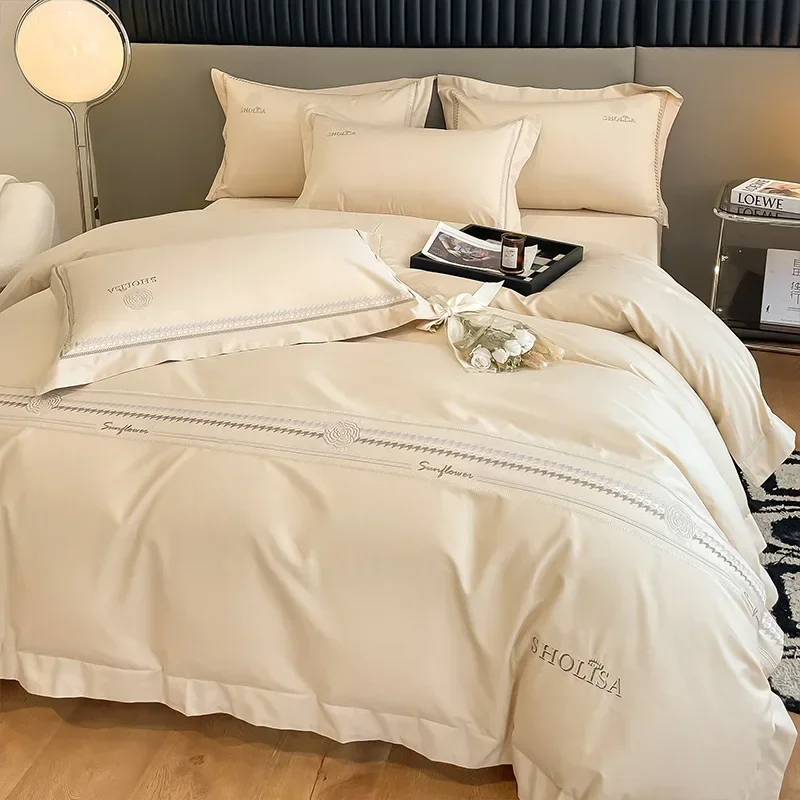 

New Light Luxury Style 120 Thread Count Pure Cotton Four Piece Set Embroidered All Cotton Quilt Cover Premium Feeling Bed Sheet