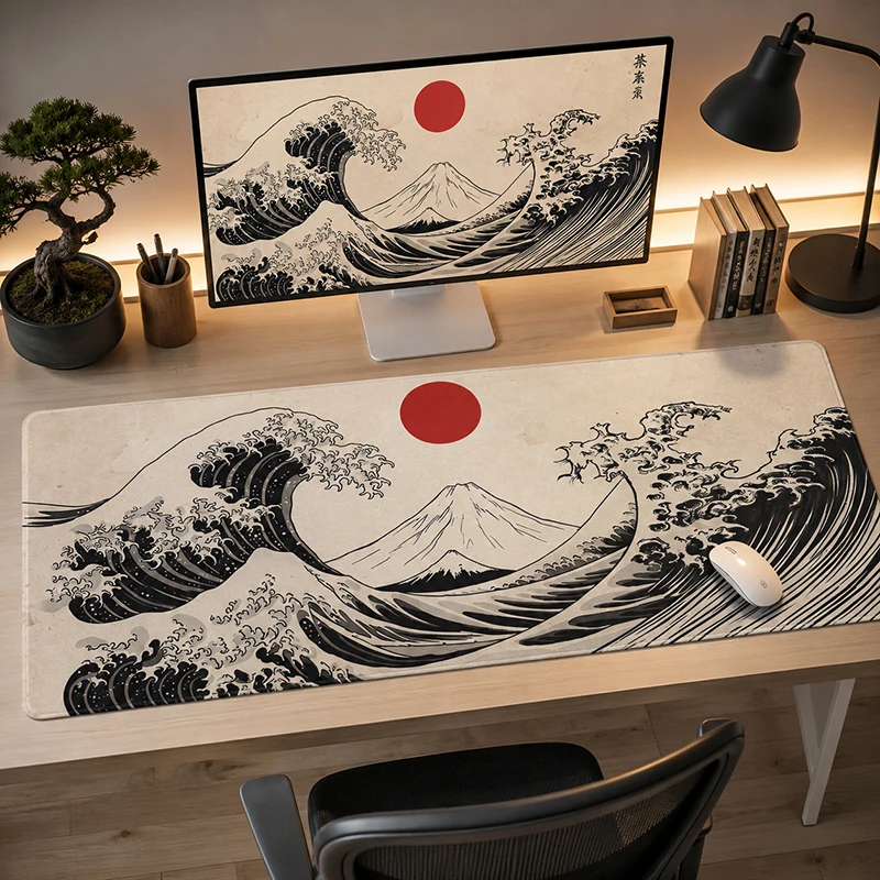 Mount Fuji Great Wave Red Sun Mouse Pad Gaming XL Home Mousepad XXL Desk Mats MousePads Natural Rubber Office Non-Slip Soft PC
