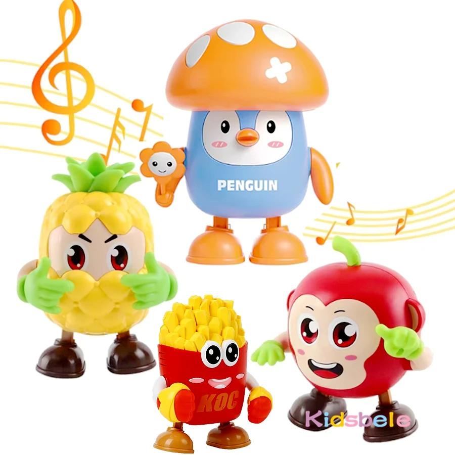 Kid Educational Walking Dancing Mushroom Penguin Apple Musical Toy with Lights Baby Tummy Time Toddler Party Gift Dancing Robot
