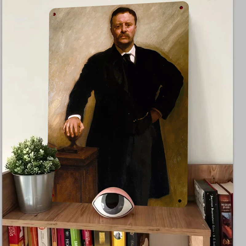Vintage US President Theodore Roosevelt Portrait Metal Tin Sign Wall Art for Living Room Study Bar Decor