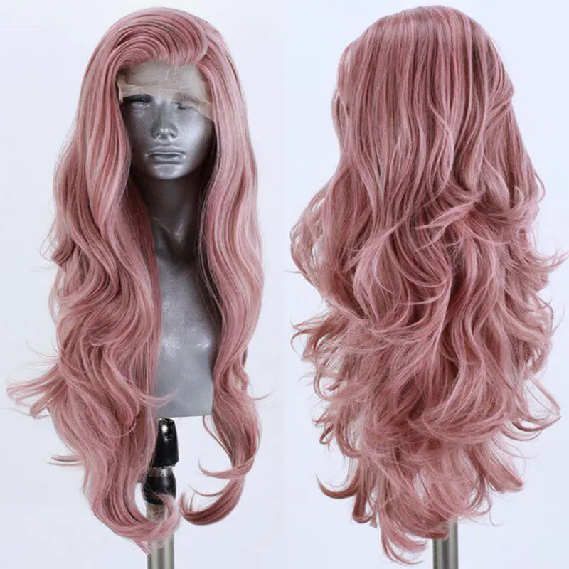 Body Wave Synthetic 13X4 Inch Lace Front Wigs Blonde Mix Rose Pink Heat Resistant Fiber Preplucked Natural Hairline For Women