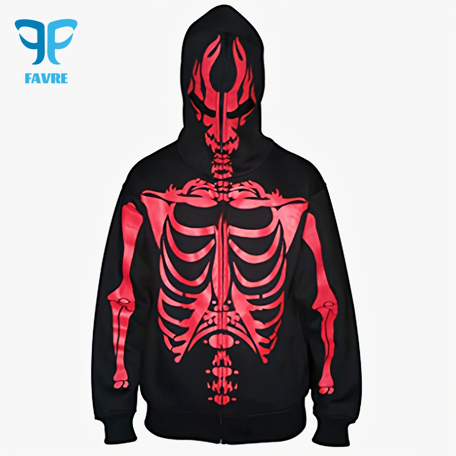 FAVRE Red Skeleton Print Sweatshirts Y2K Women Glitter Wolf Vintage Hoodies Spring Autumn Casual Cardigan Loose Ins Outwear