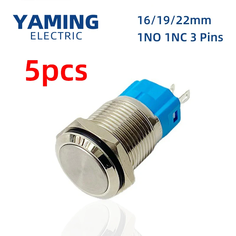

5pcs/lot 16/19/22mm 1NO 1NC Momentary Self Reset Locking Latching Flat Round 3 Pins Terminal Electronic Metal Push Button Switch