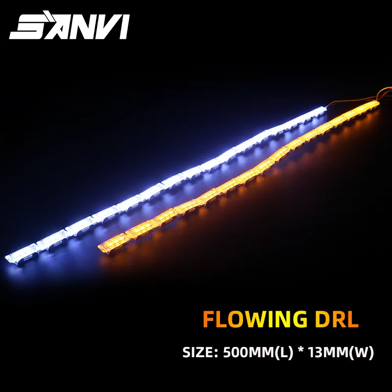 2pcs Flexible Car Dynamic LED Daytime Running Light Strip White Turn Signal Yellow Strips Flowing Light for Car 12V Headlights