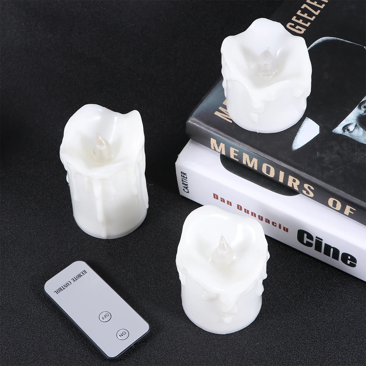 

3pcs LED Lights Warm White Flameless Wax Electric Candles Remote Control for Home Bar Cafe Restaurant Halloween Festival