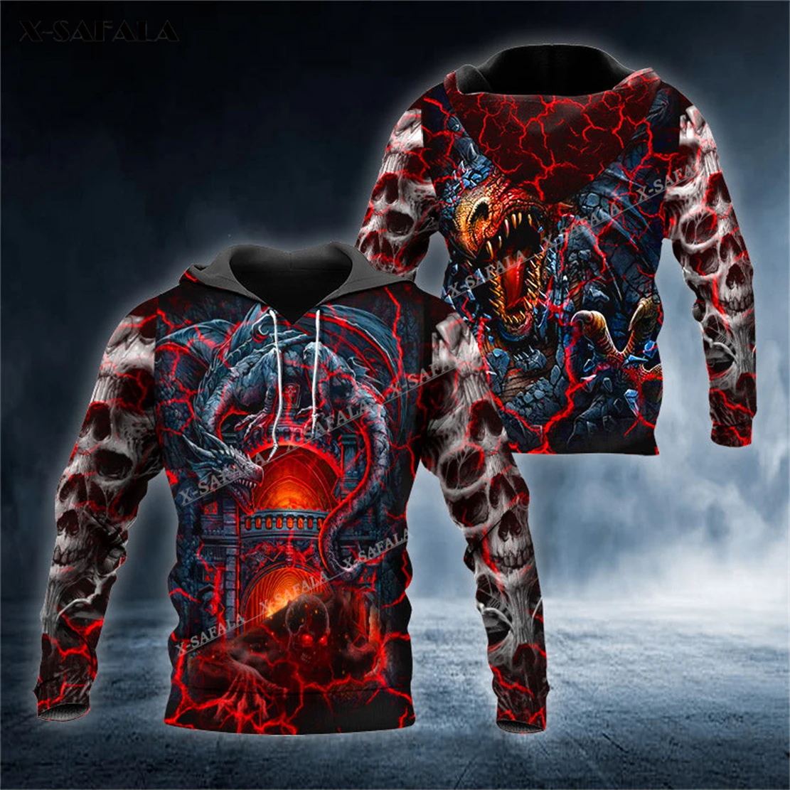 

X-SAFALA Dragon's Lair Fires Of Hell Skull 3D Print Zipper Hoodie Men Pullover Sweatshirt Hooded Jersey Tracksuits Outwear Coat