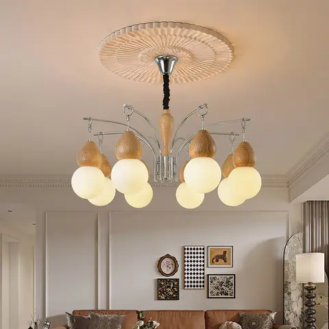 Lustre de salon de style médiéval, nouveau style chinois simple, couleur noyer, protection des yeux, chambre à coucher, salle à manger, lampes en bois massif