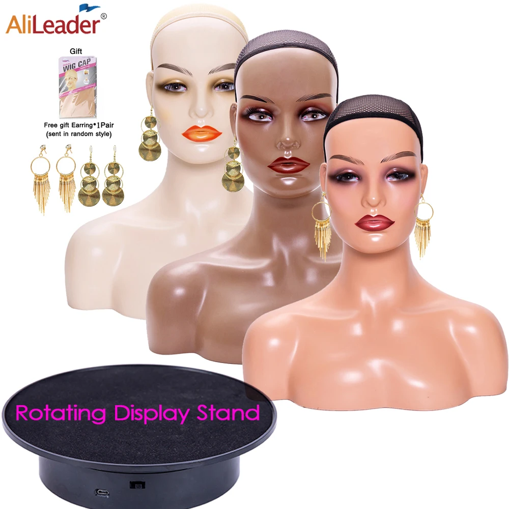 Mannequin Head and Rotating Display Stand for Display Wigs Jewelry Good Quality Model Head with Shoulders Wigs Accessories